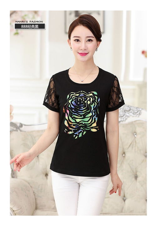 时尚与舒适并存 瀚瑞镂空蕾丝拼接短袖T恤，中老年女性的夏日优雅之选